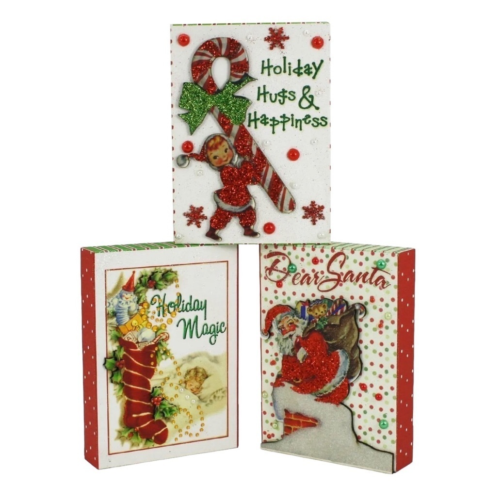 3 Timeless Christmas Wall Art Canvas 7x5 Holiday Magic Santa Hugs Happiness NIB